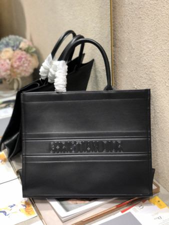 large D*or book tote black D*or oblique embossed calfskin 16.5 x 14 x 7.5 inches