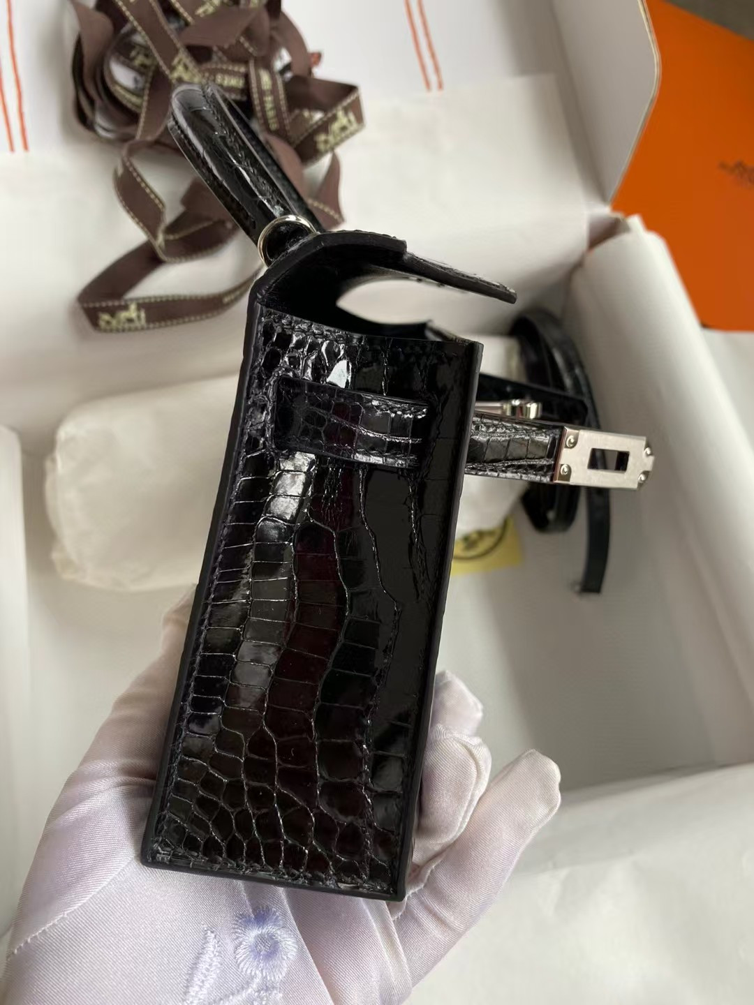 H**me5 mini kelly 19 19×6×12cm real alligator leather with the alligator stamp (customized, no exchange no return, about 20 days)