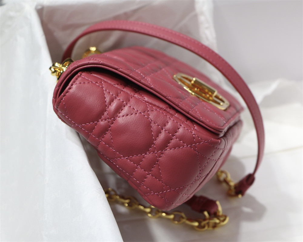 small d*or caro bag light red S*pple cannage calfskin 20 x 12 x 7 cm